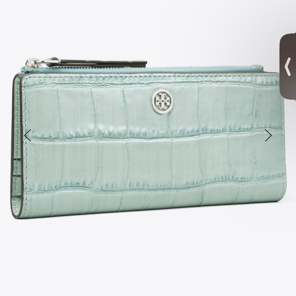 Tory Burch Light Green Croc-Embossed Wallet